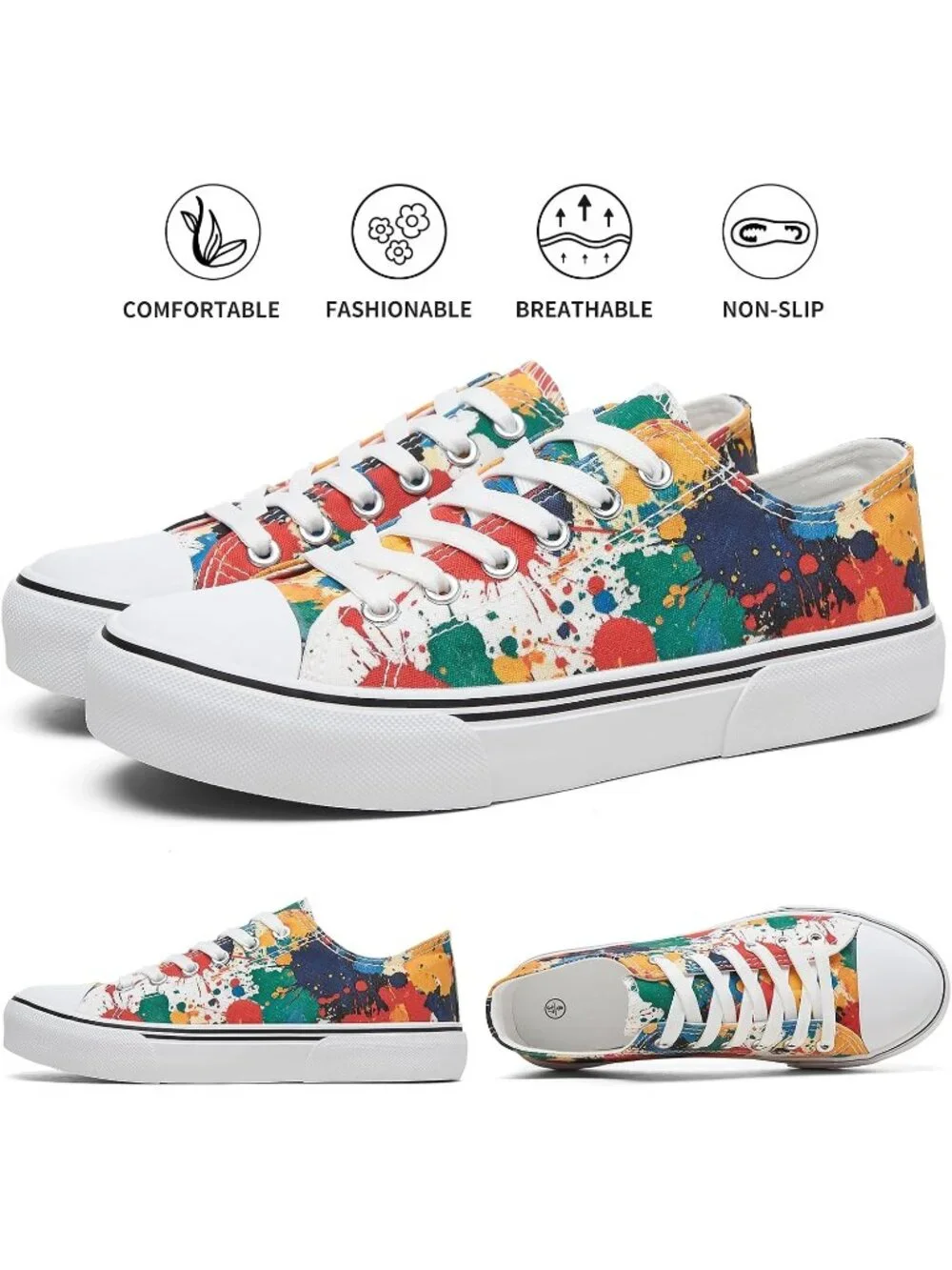 Women's Splash Print Lightweight Low Top Canvas Slip On Casual Fashion Sneakers